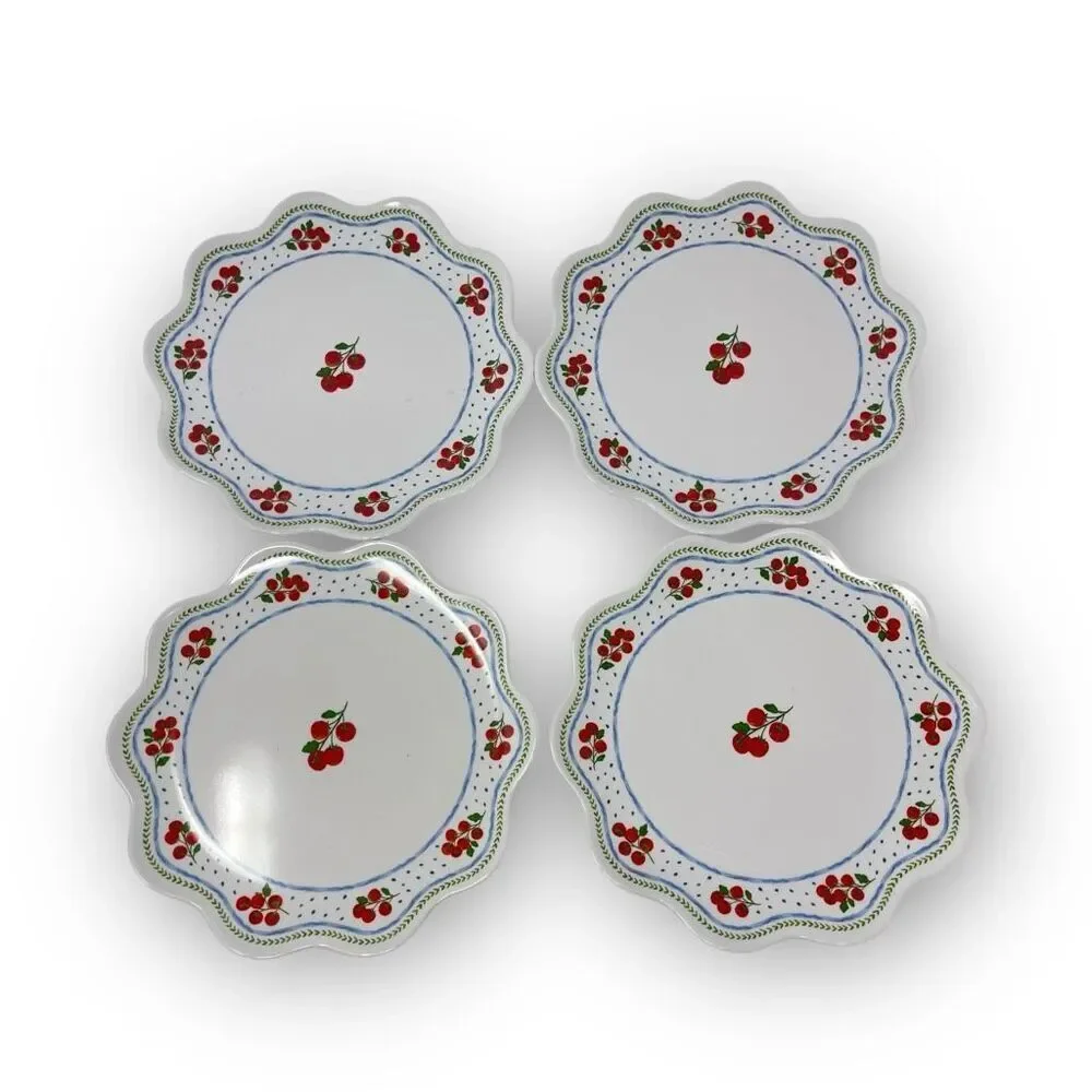 Rachel Ashwell The Farmhouse Melamine Red Fruit Set of 4 Small Scalloped Plates